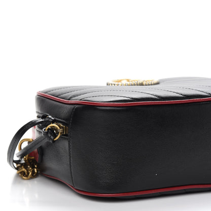 Gucci Vintage Effect Calfskin Matelasse Diagonal Small Torchon GG Marmont Bamboo Top Handle Shoulder Bag Black Romantic Cherry 8 of 9