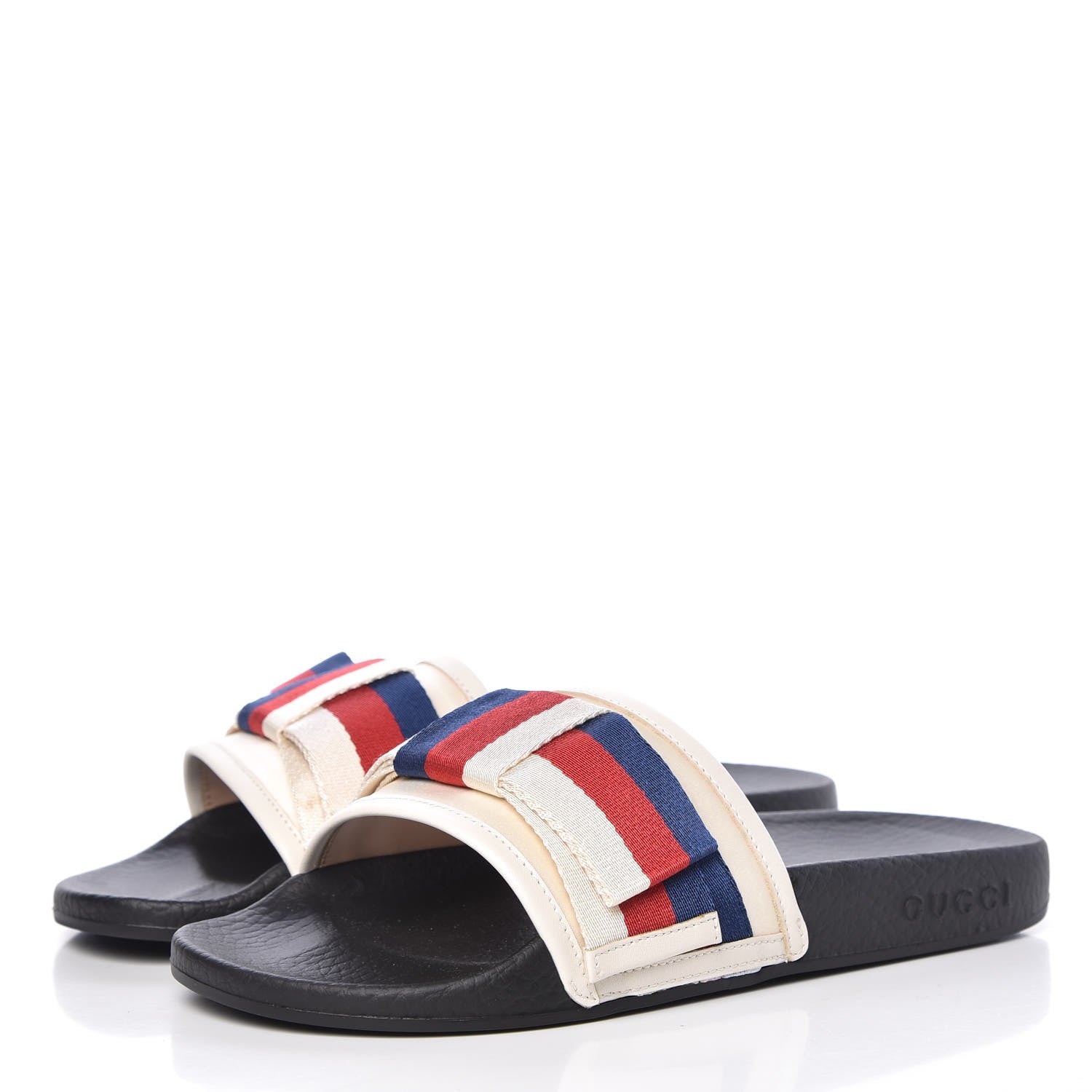 Gucci Satin Web Sylvie Bow Slide Sandals 37 White 2 of 9