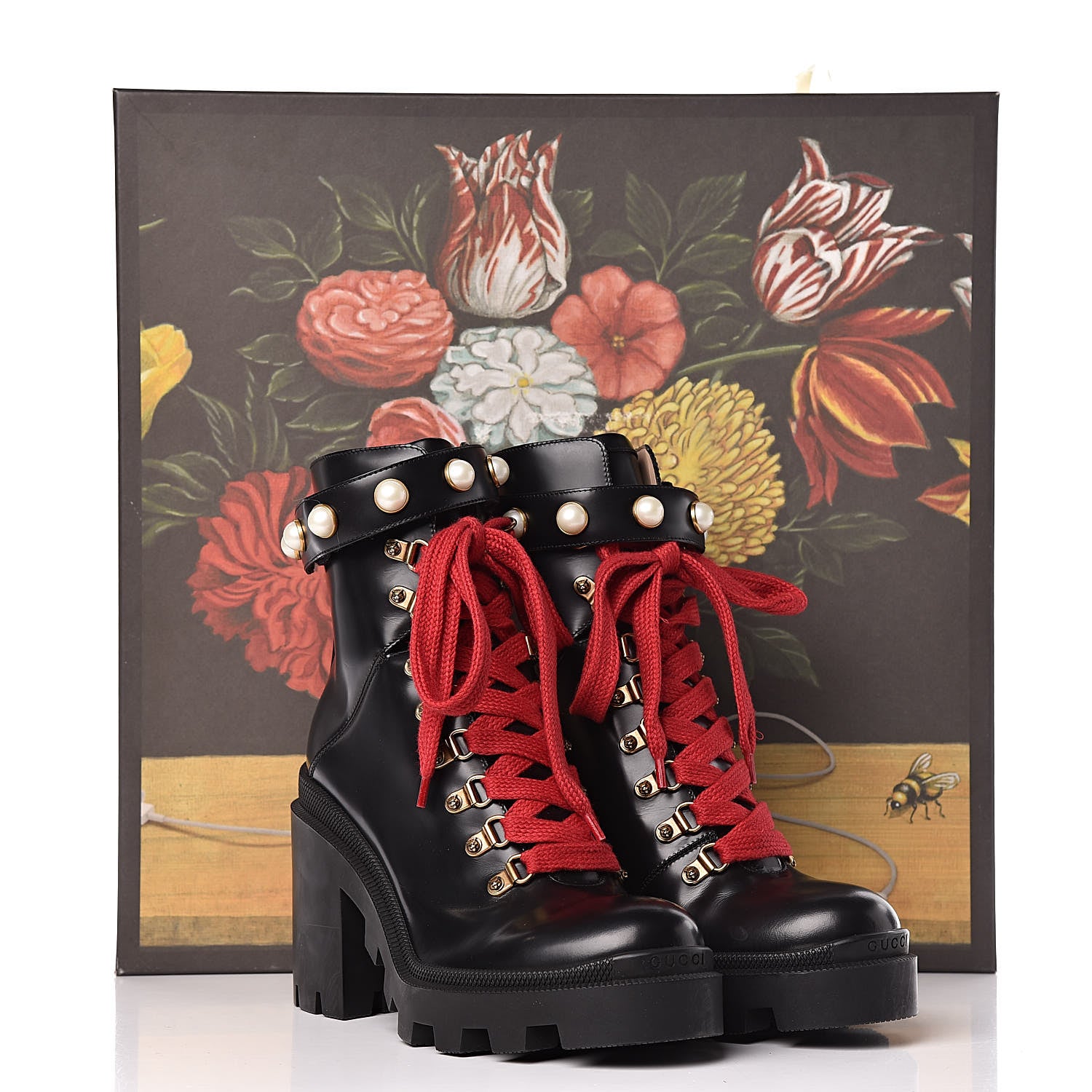 Gucci Magnum Calfskin Pearl Lace Up Combat Ankle Boots 38.5 Black 12 of 12