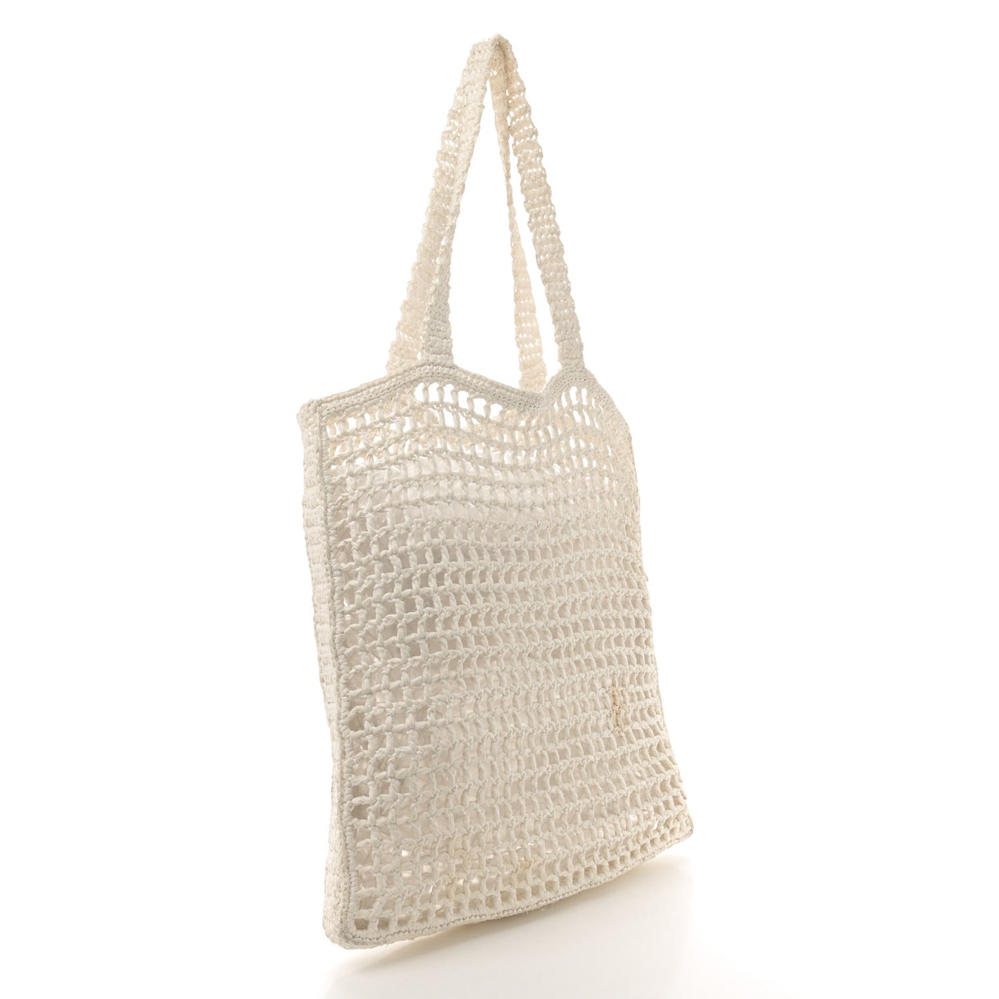 Yarn Raffia Effect Crochet Logo Embroidered Tote Bag White