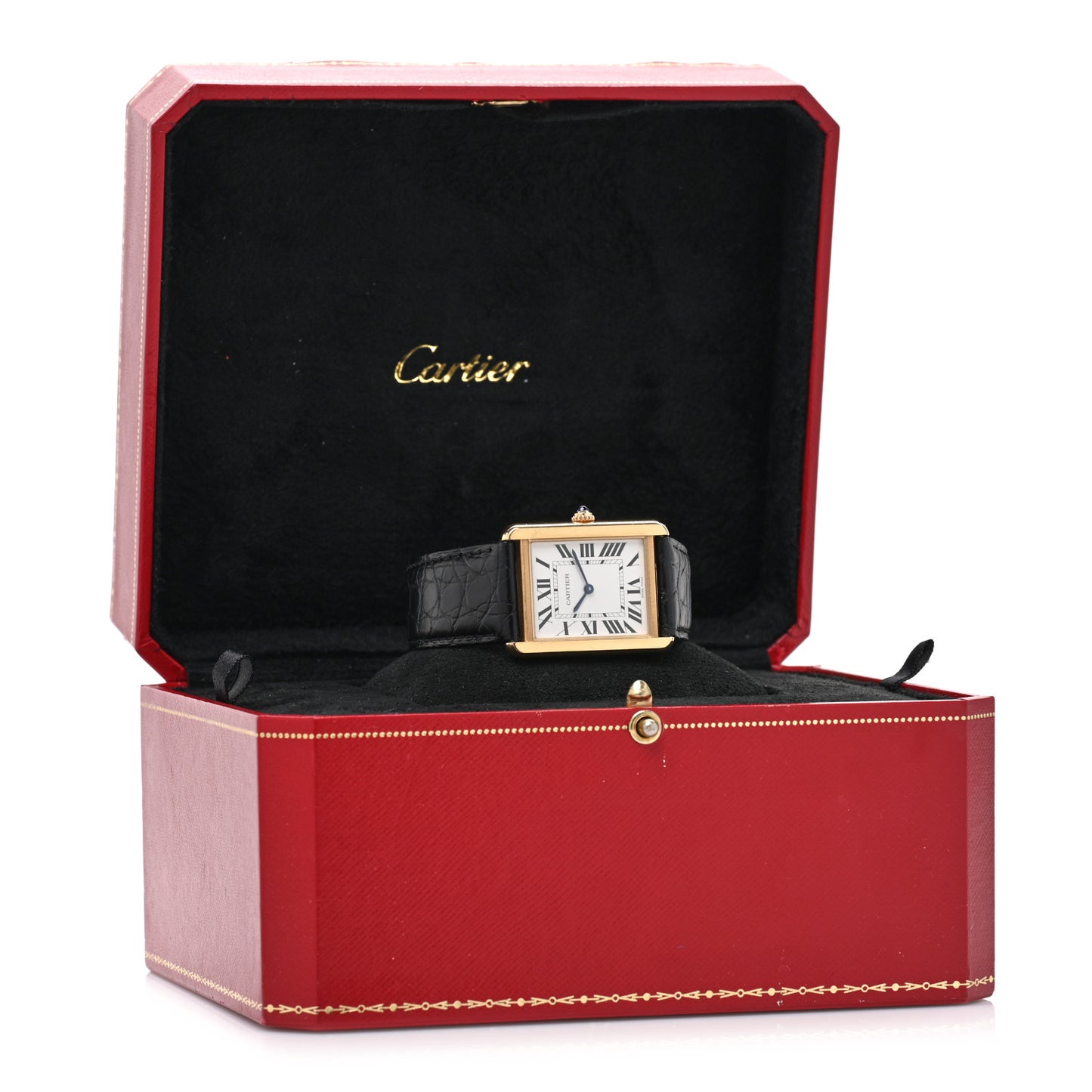Stainless Steel 18K Yellow Gold Alligator 27mm Tank Solo Quartz Watch