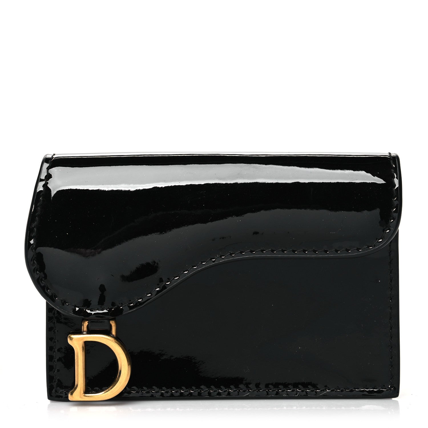 Christian Dior Patent Calfskin Saddle Card Holder Black 1 of 10