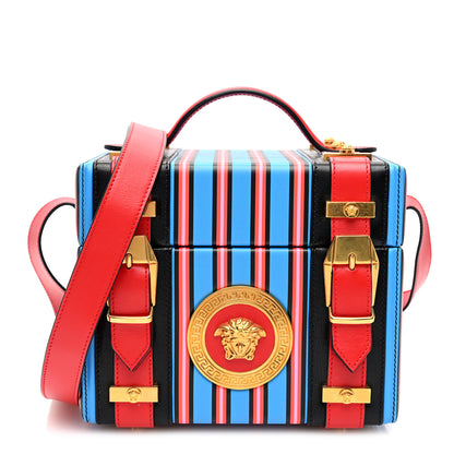 Versace Calfskin Medusa Vanity Stripe Train Case Blue Red Multicolor 1 of 9