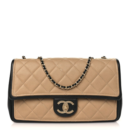 Chanel Calfskin Quilted Medium Graphic Flap Beige Black 1 of 10