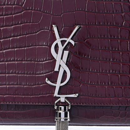 Saint Laurent Calfskin Crocodile Embossed Medium Classic Monogram Kate Tassel Satchel Dark Red 8 of 10