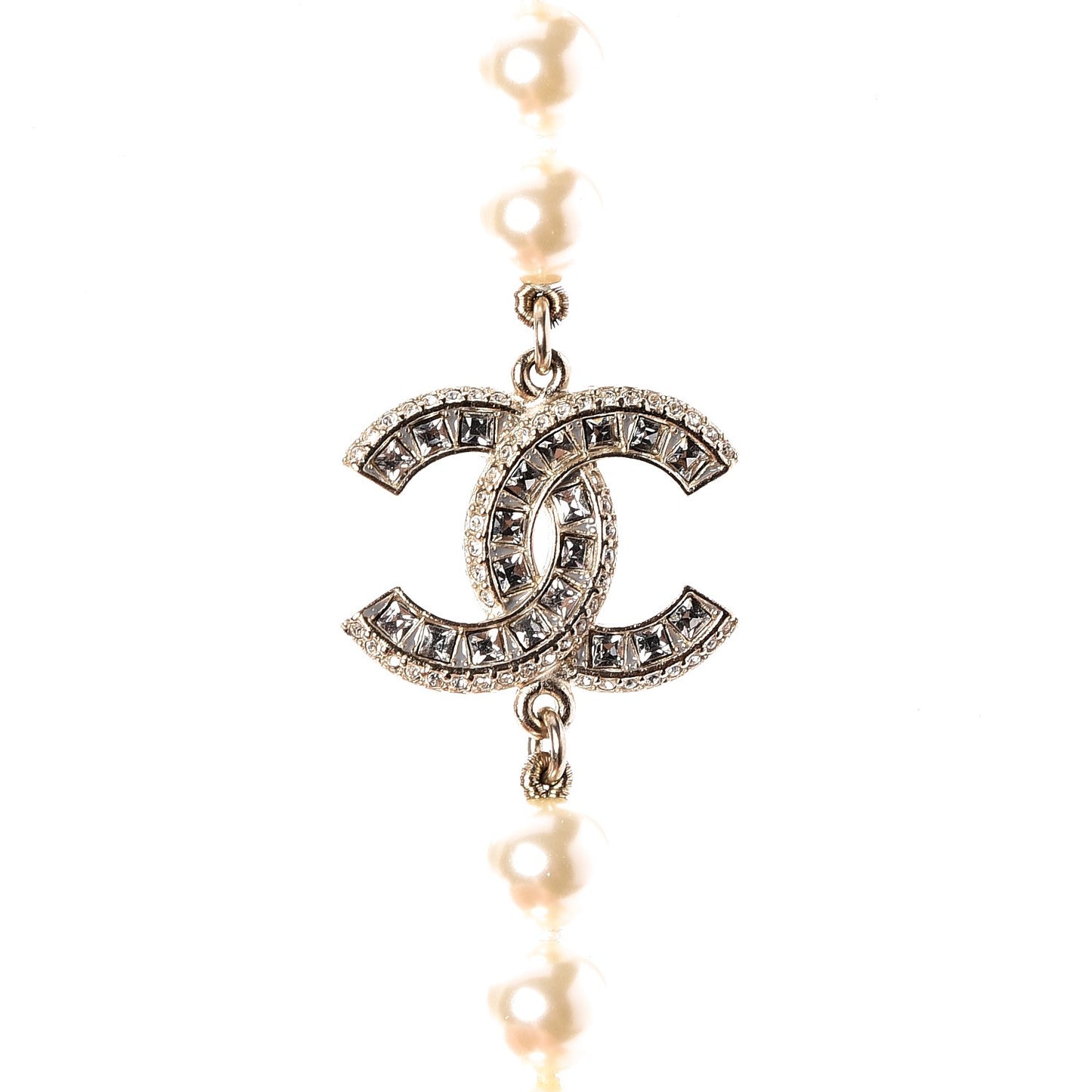 Pearl Baguette Crystal CC Necklace Gold