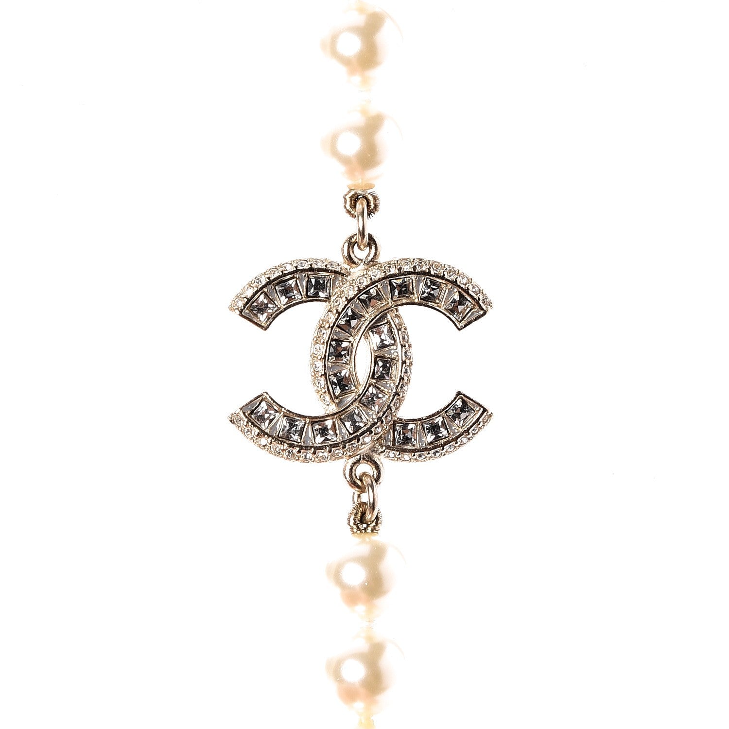 Chanel Pearl Baguette Crystal CC Necklace Gold 4 of 6