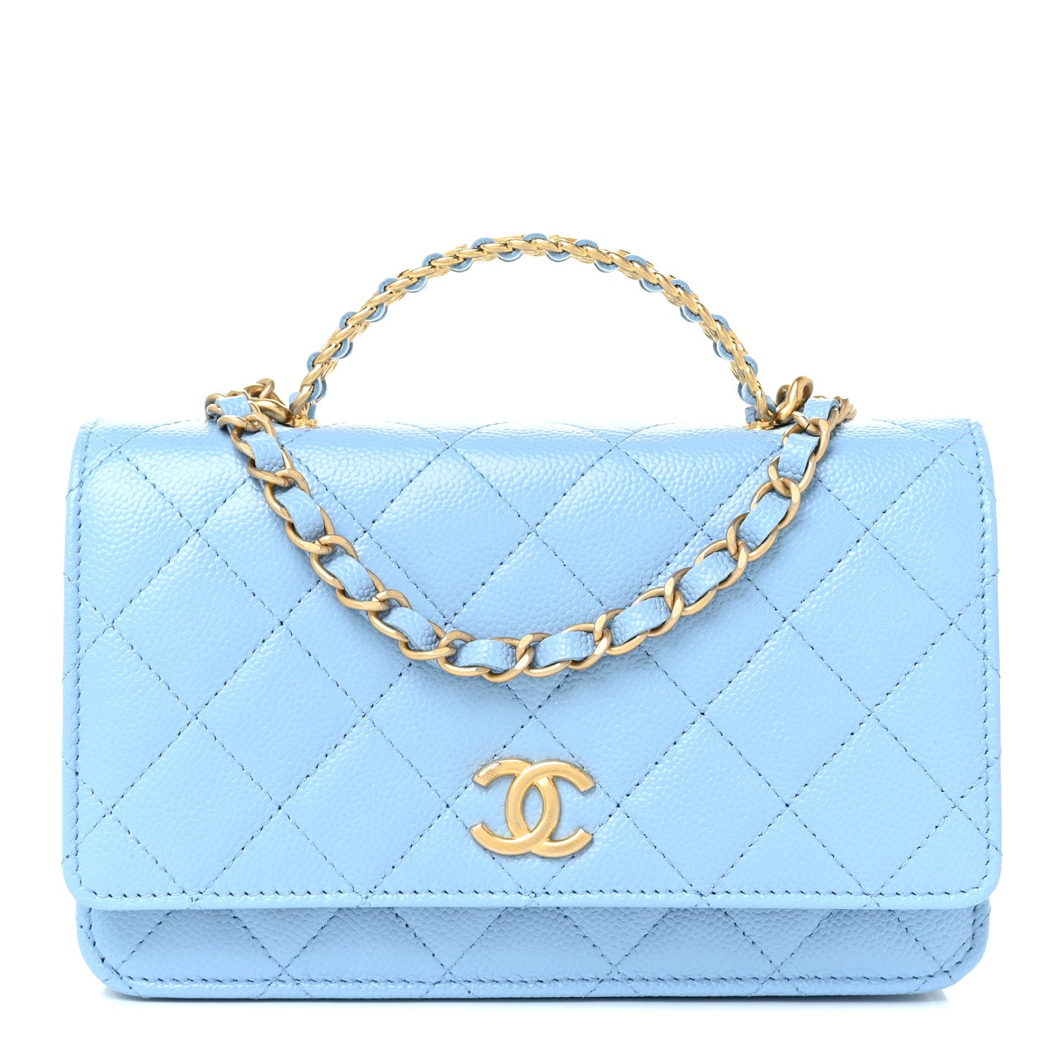 Chanel Shiny Caviar Quilted Pick Me Up Wallet On Chain WOC Blue 1 of 15
