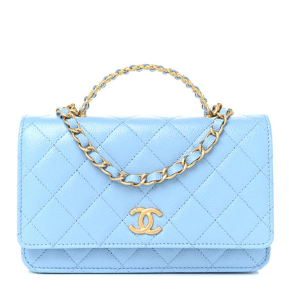Chanel Shiny Caviar Quilted Pick Me Up Wallet On Chain WOC Blue 1 of 15