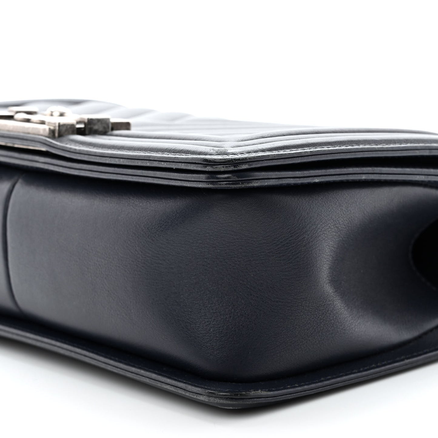 Calfskin Chevron Medium Boy Flap Navy