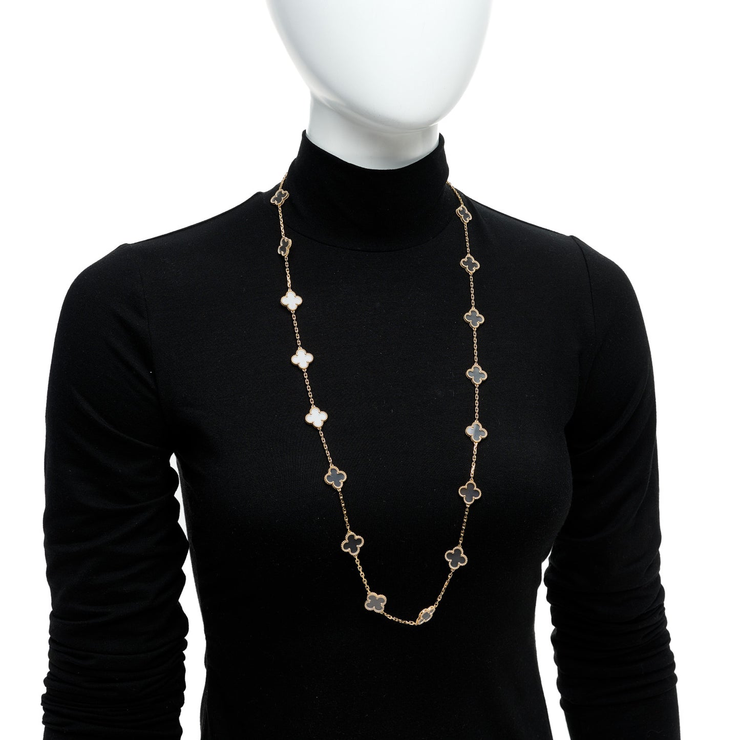 18K Yellow Gold Rock Crystal 20 Motifs Vintage Alhambra Necklace
