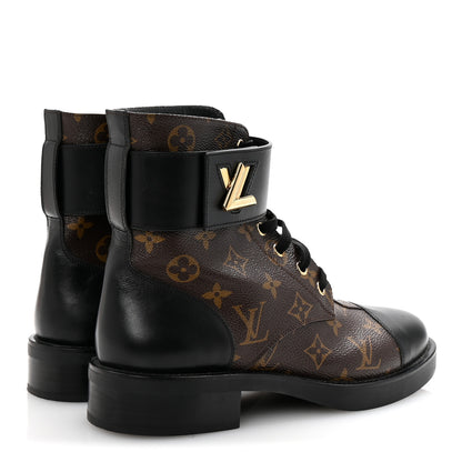 Louis Vuitton Calfskin Monogram Wonderland Flat Ranger Boots 40 Black 5 of 9