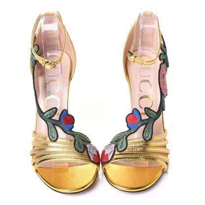 Gucci Metallic Nappa Ophelia High Heel Sandals 38 Gold 5 of 10