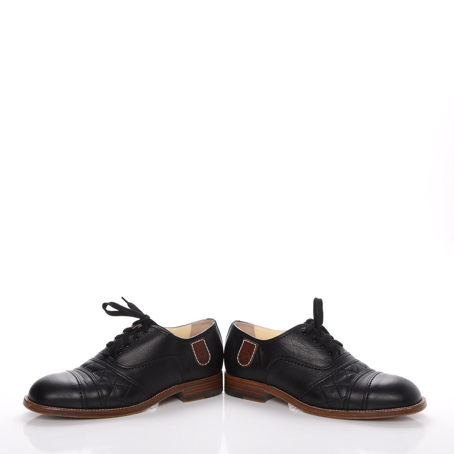 Calfskin Quilted CC Lace Up Oxfords 36 Black