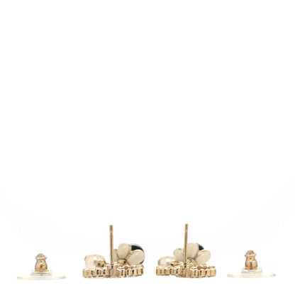 Chanel Crystal Bead Pearl CC Drop Earrings Gold White Black 3 of 4