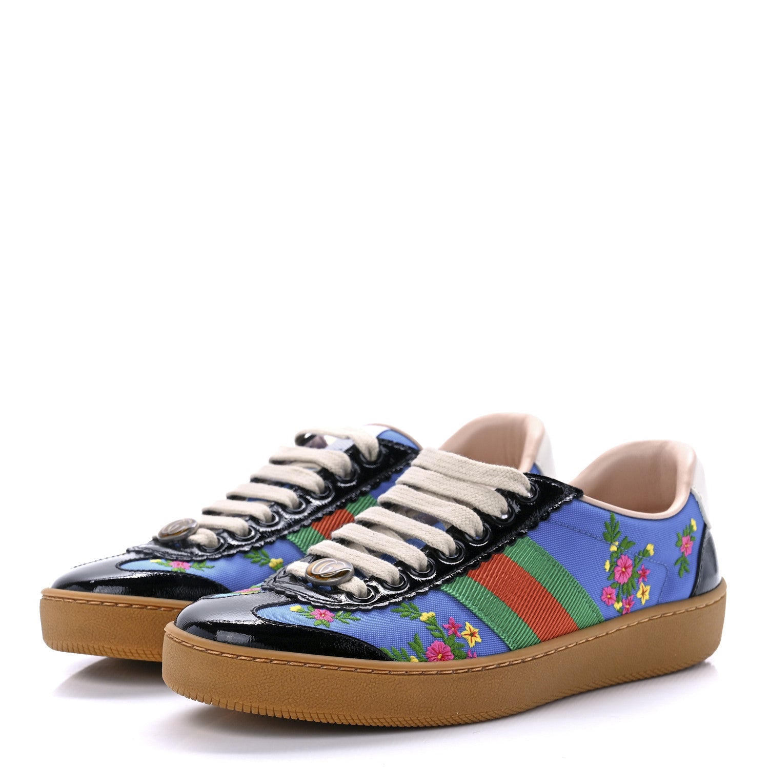 Gucci Nylon Suede Web Floral Womens G74 Sneakers 36 Black Bright Splash 3 of 10