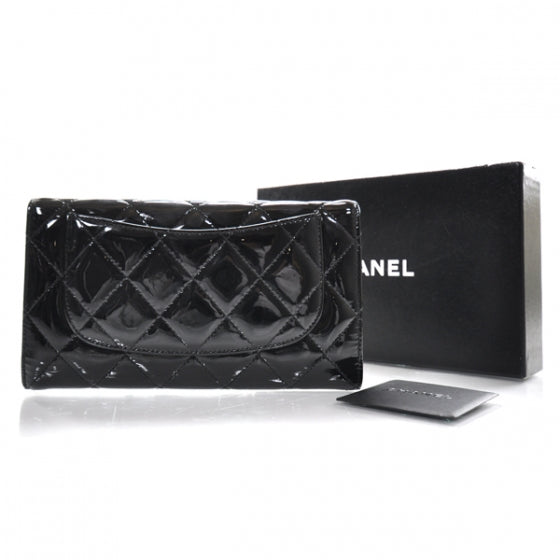 Patent Quilted Large Flap Wallet Black