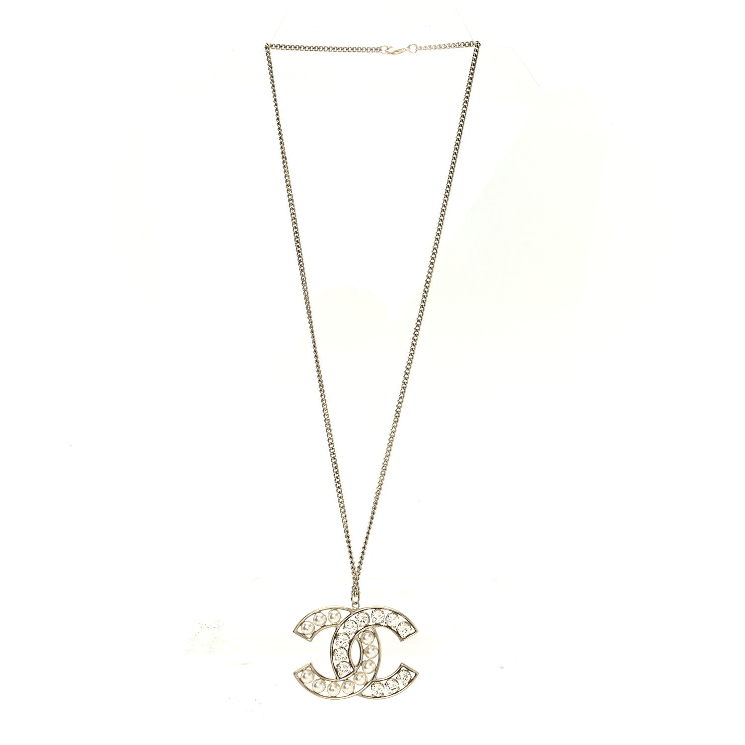 Chanel Pearl Crystal CC Pendant Necklace Gold 3 of 5