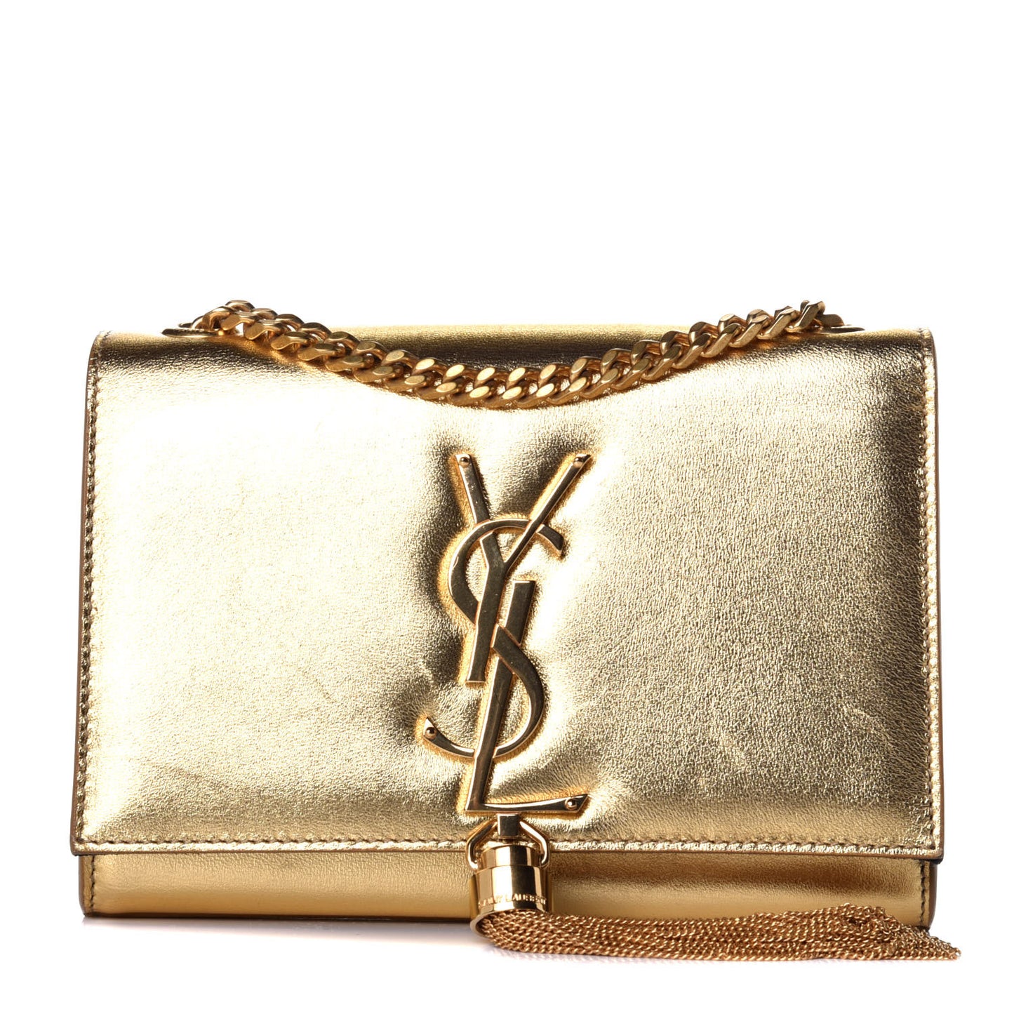 Metallic Calfskin Small Classic Monogram Kate Tassel Satchel Gold