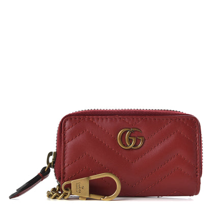 Gucci Calfskin Matelasse GG Marmont Zip Around Key Case Hibiscus Red 1 of 7