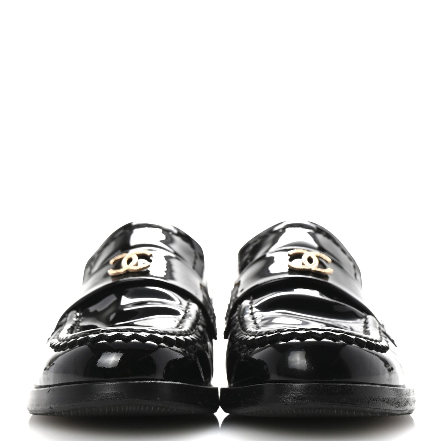 Patent Calfskin CC Mocassin Loafers 37.5 Black