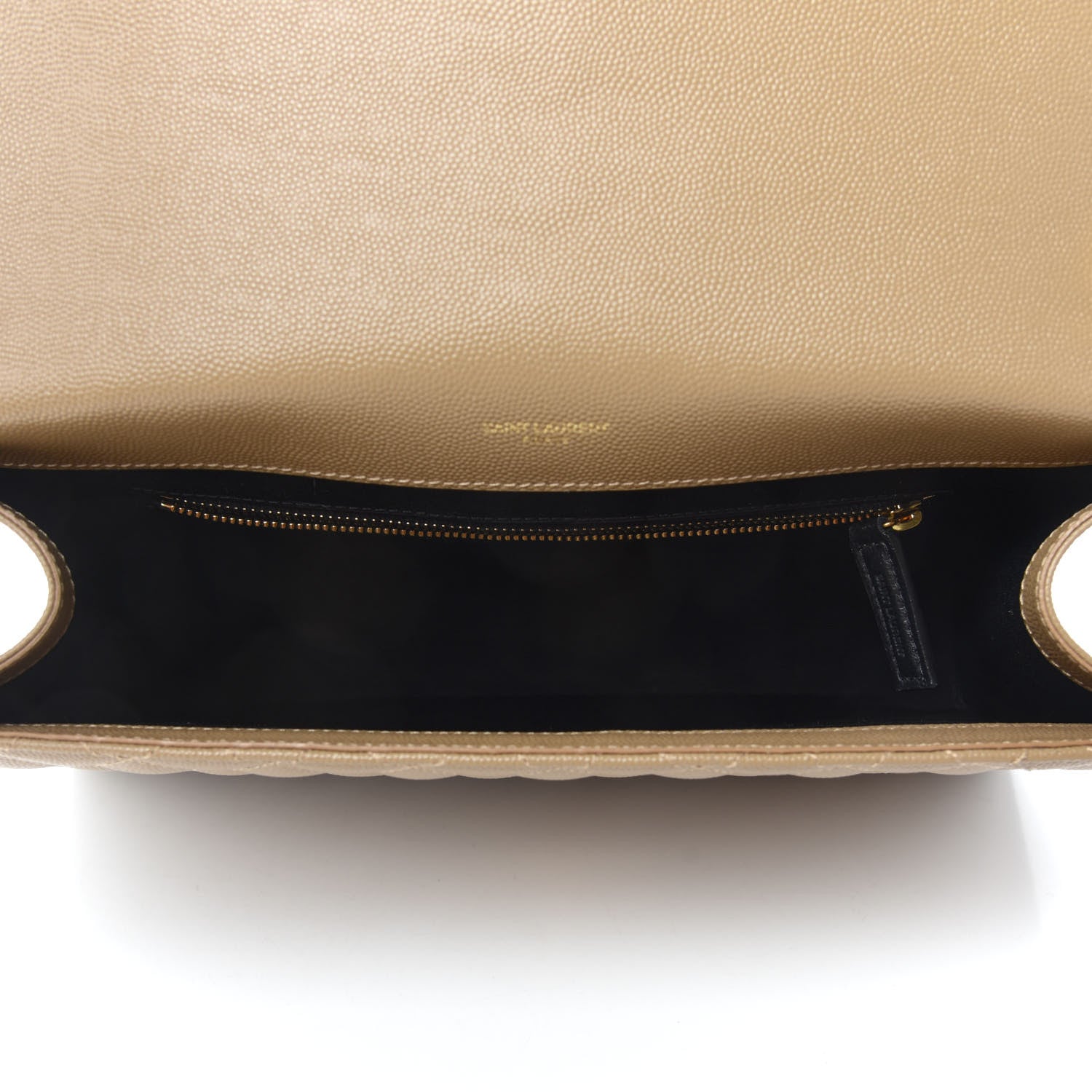 Saint Laurent Grain De Poudre Mixed Matelasse Large Triquilt Monogram Satchel Dark Beige 6 of 12