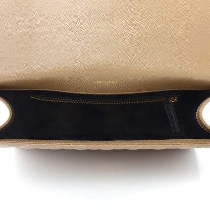 Saint Laurent Grain De Poudre Mixed Matelasse Large Triquilt Monogram Satchel Dark Beige 6 of 12