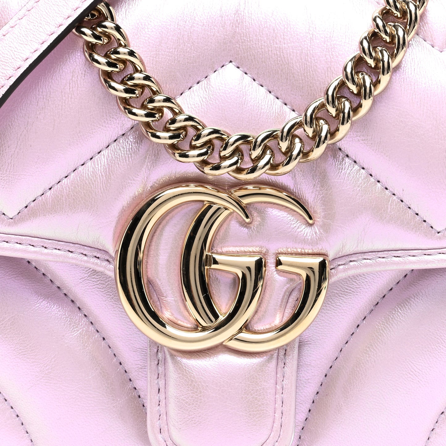 Iridescent Nappa Chevron Matelasse Mini GG Marmont Shoulder Bag Iridescent Escape Pink