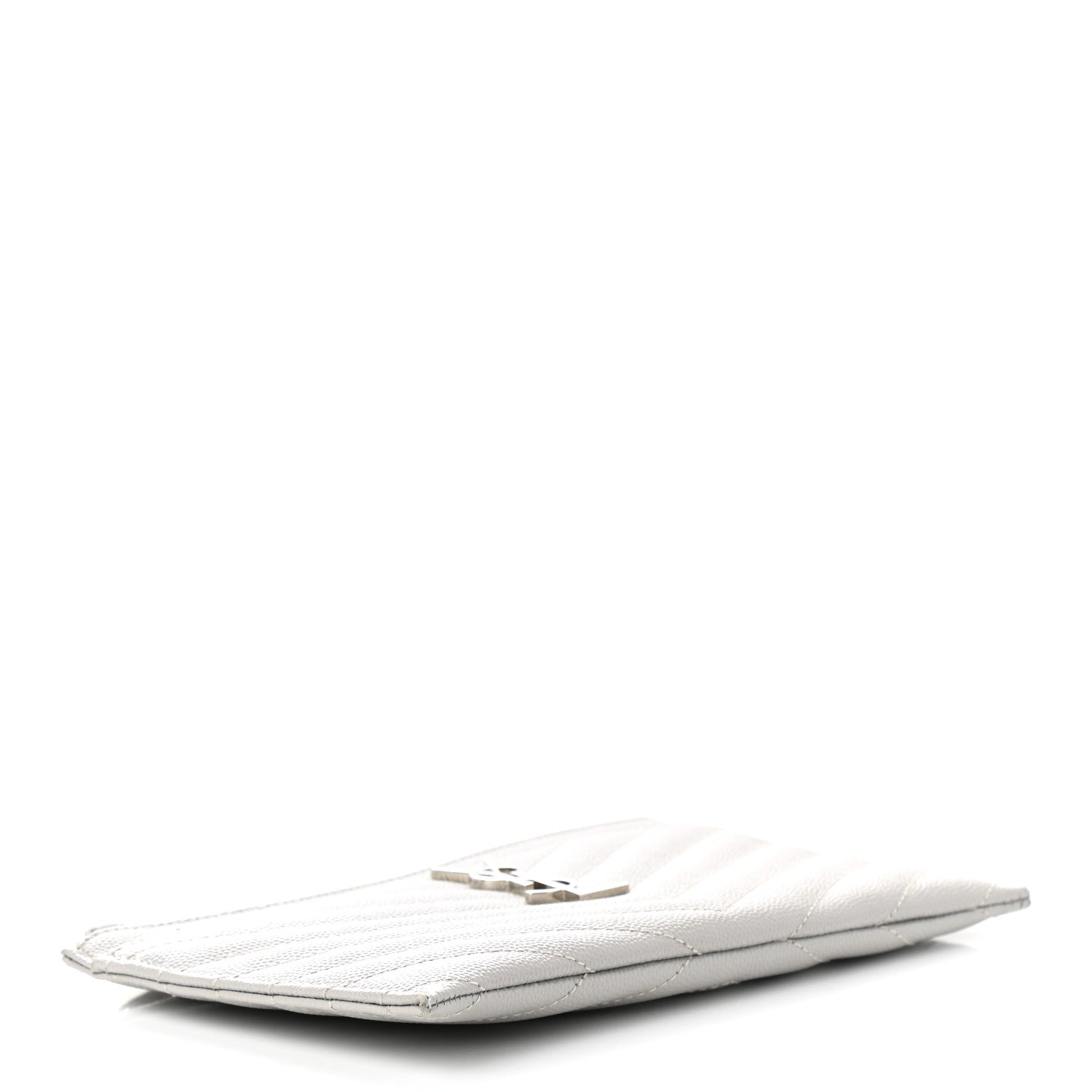 Saint Laurent Grain De Poudre Chevron Monogram Bill Pouch Granite 4 of 9