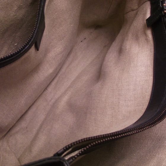 Leather Large Flap Tote Black