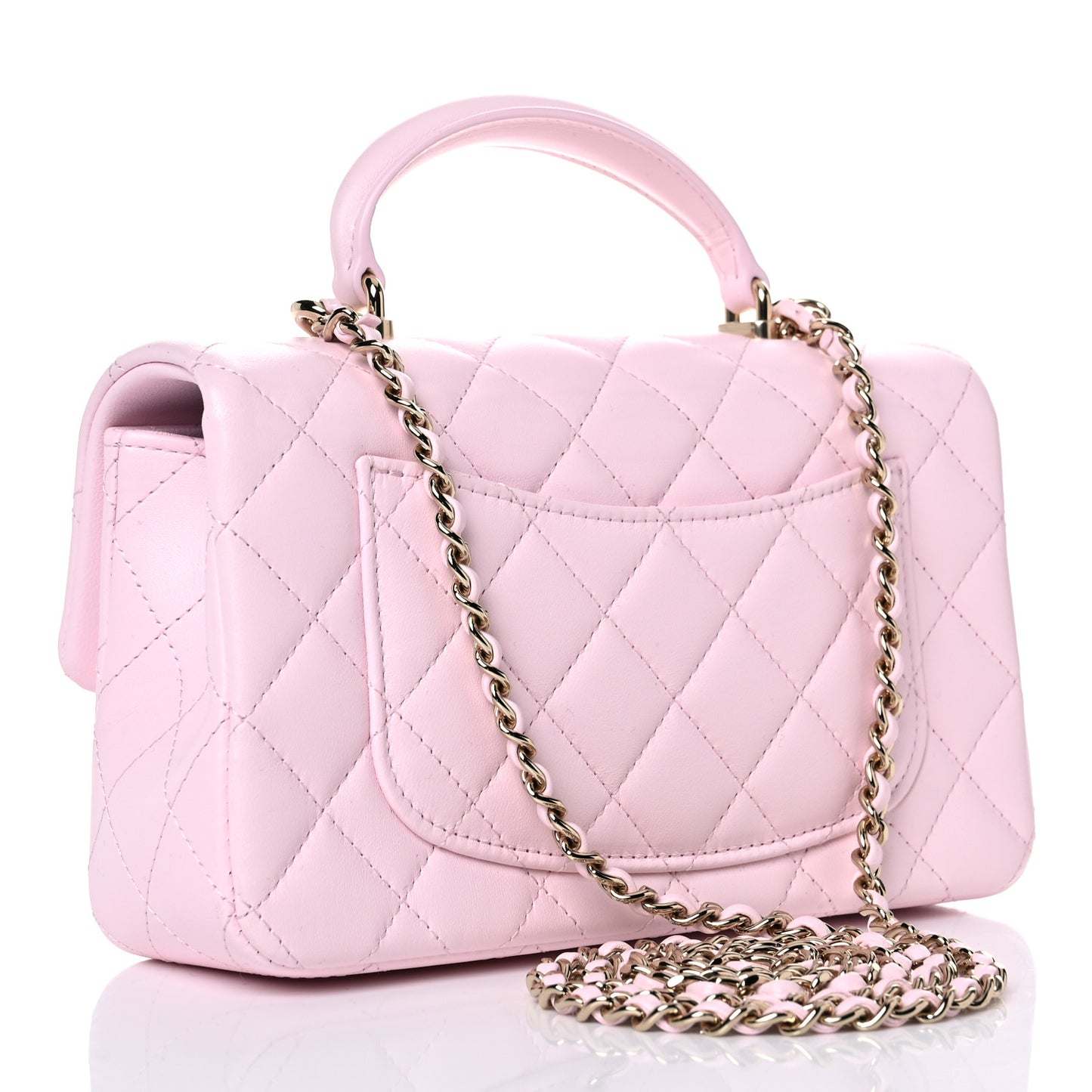Lambskin Quilted Mini Top Handle Rectangular Flap Light Pink