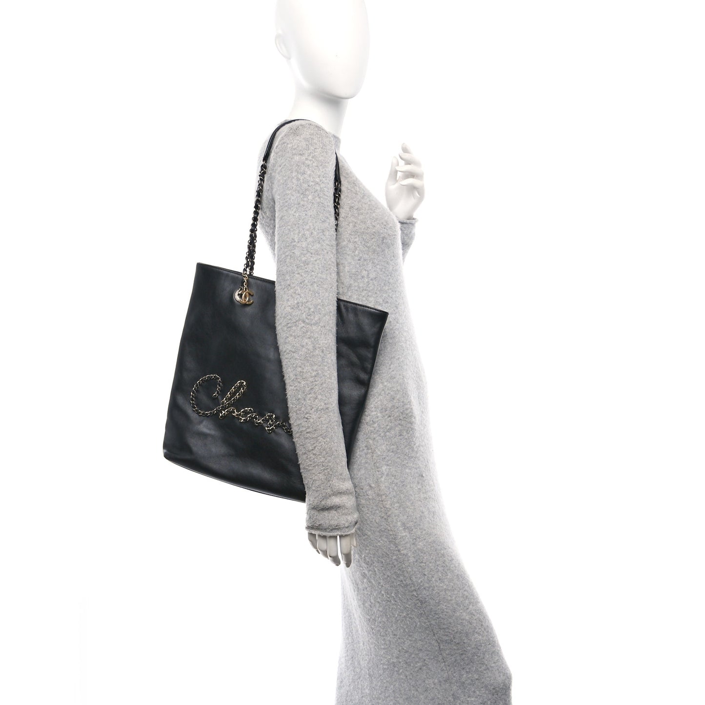 Calfskin Chain 20s Signature Tote Black