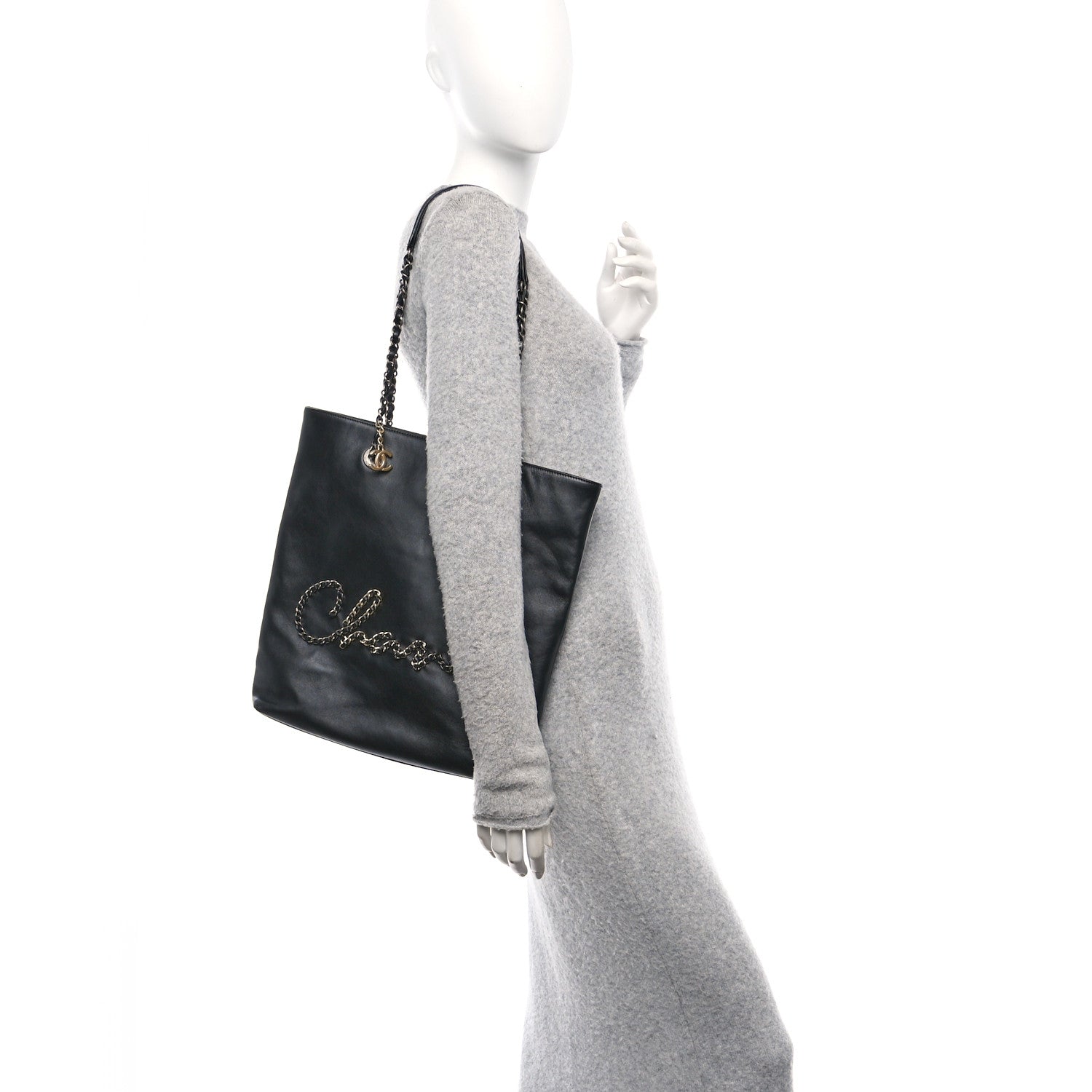 Chanel Calfskin Chain 20s Signature Tote Black 3 of 10
