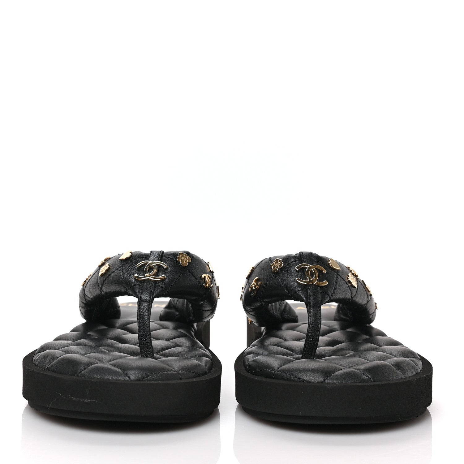 Chanel Lambskin Quilted Padded Charms Thong Sandals 39.5 Black 2 of 8