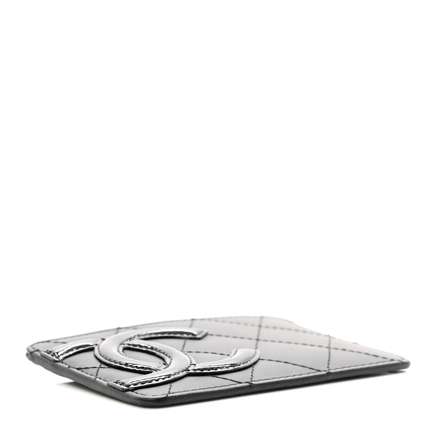 Calfskin Quilted Cambon Card Holder Black
