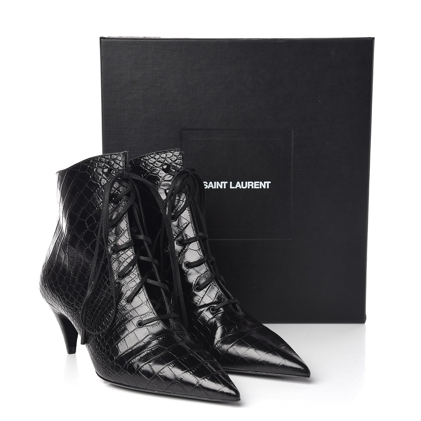 Crocodile Calfskin Charlotte Laced Boots 39.5 Black