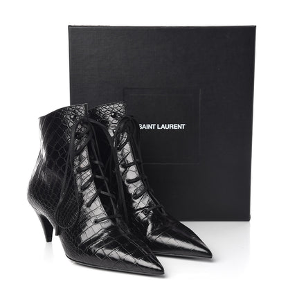 Saint Laurent Crocodile Calfskin Charlotte Laced Boots 39.5 Black 7 of 7