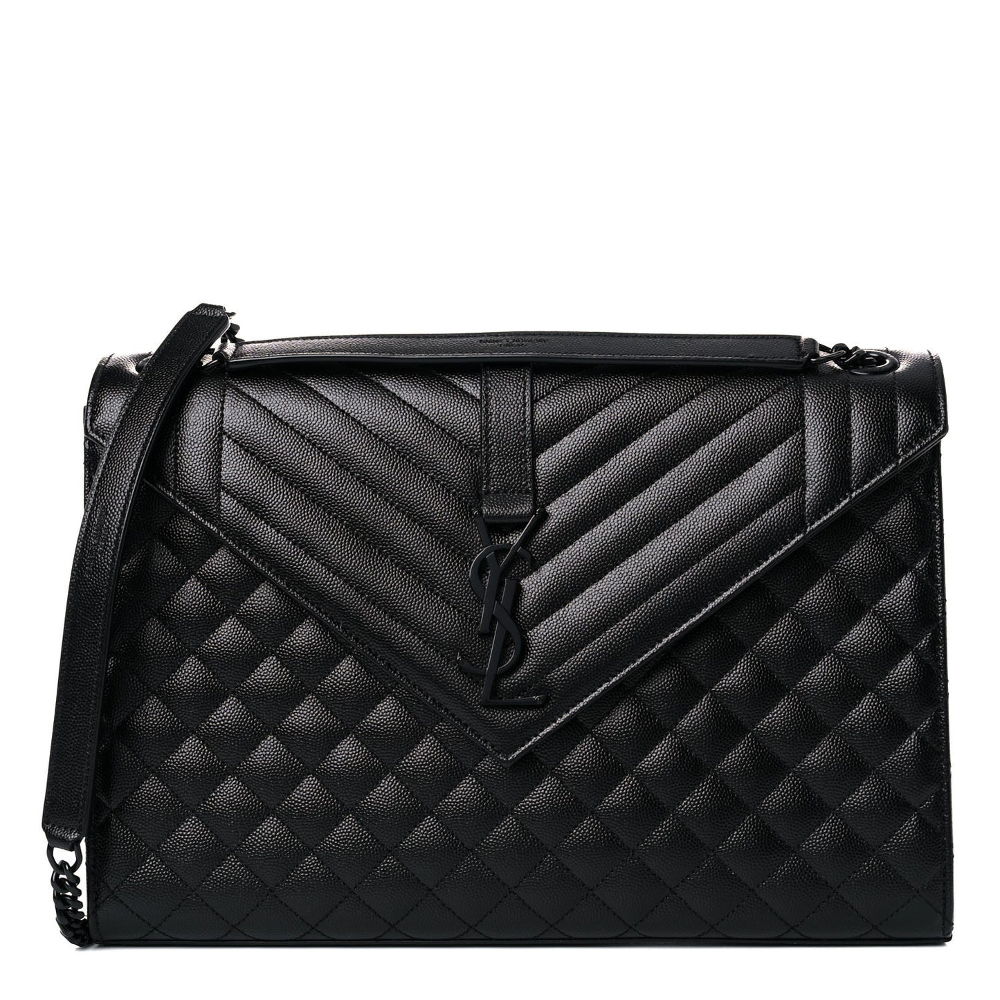 Grain De Poudre Textured Mixed Matelasse Large Triquilt Monogram Monochrome Satchel Black