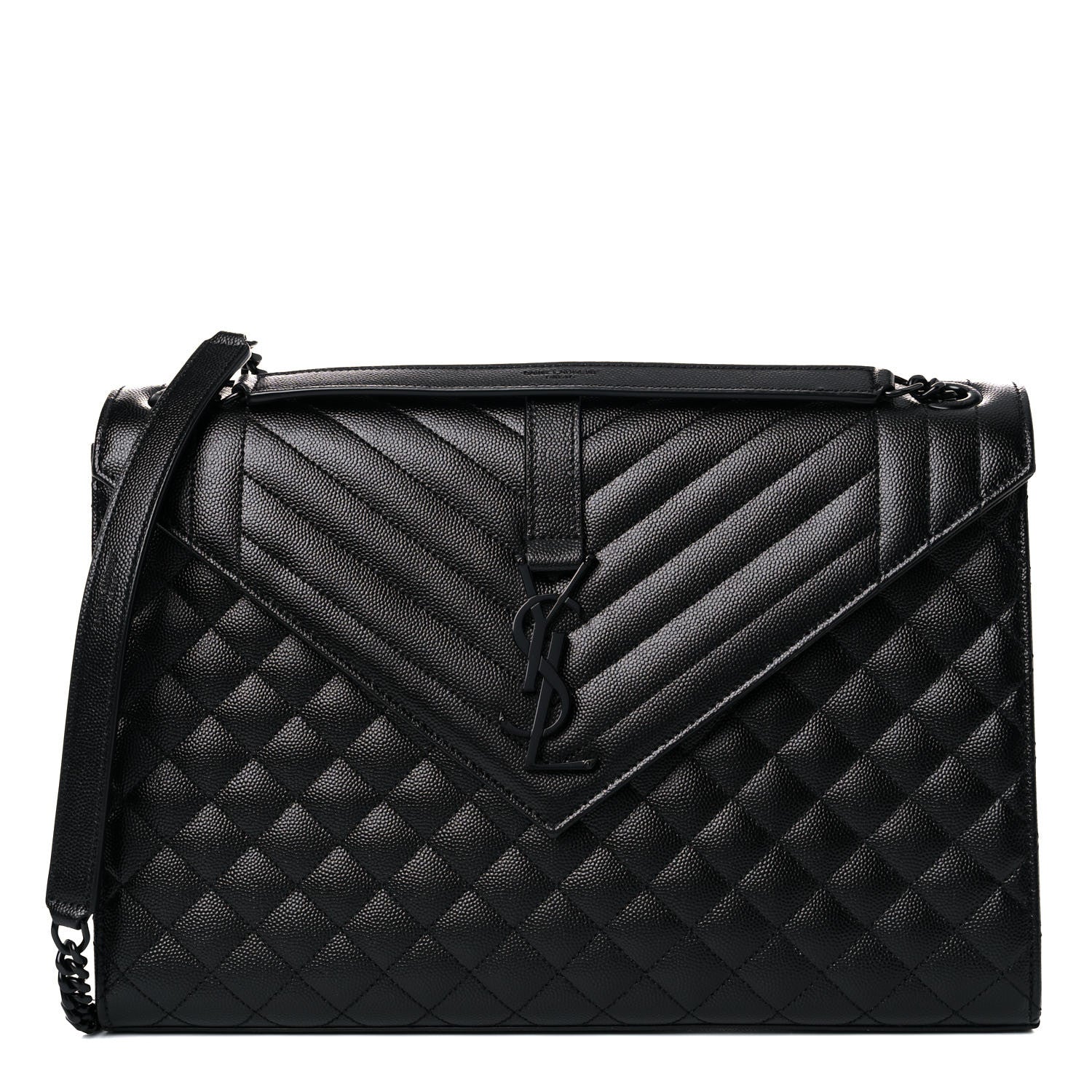 Saint Laurent Grain De Poudre Textured Mixed Matelasse Large Triquilt Monogram Monochrome Satchel Black 1 of 11