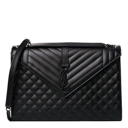 Saint Laurent Grain De Poudre Textured Mixed Matelasse Large Triquilt Monogram Monochrome Satchel Black 1 of 11