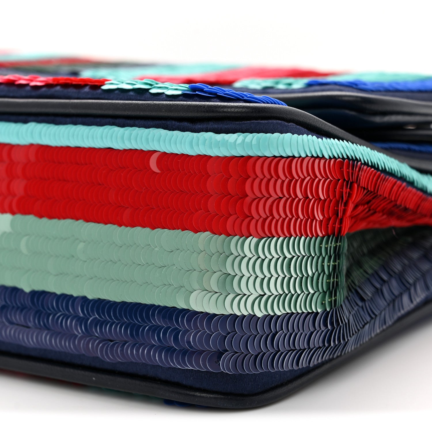 Chanel Sequin Lambskin Striped Medium Double Flap Blue Green Pink Red 10 of 12