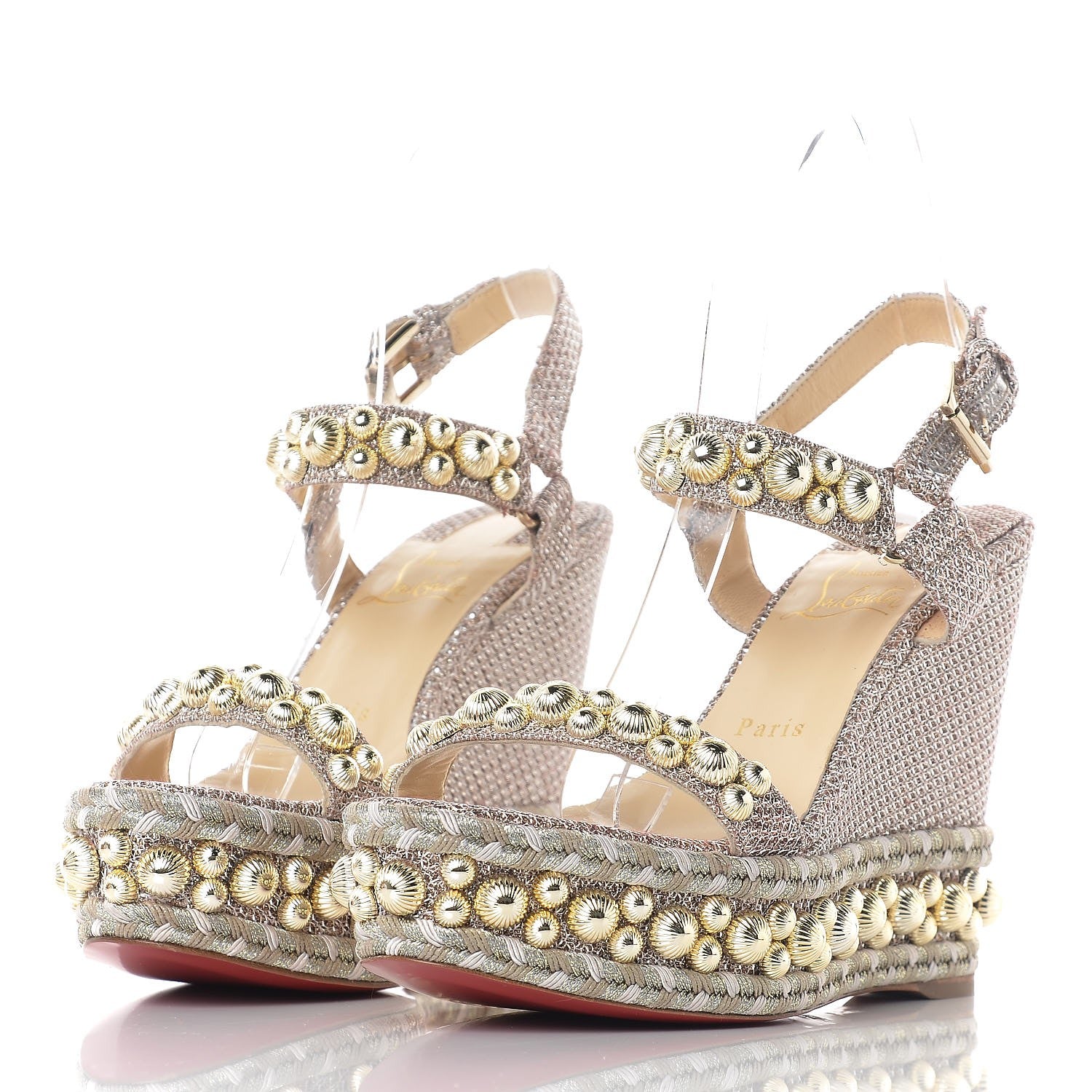 Christian Louboutin Glitter Mesh Specchio Rondaclou 120 Wedge Sandals 37 Gold 2 of 9