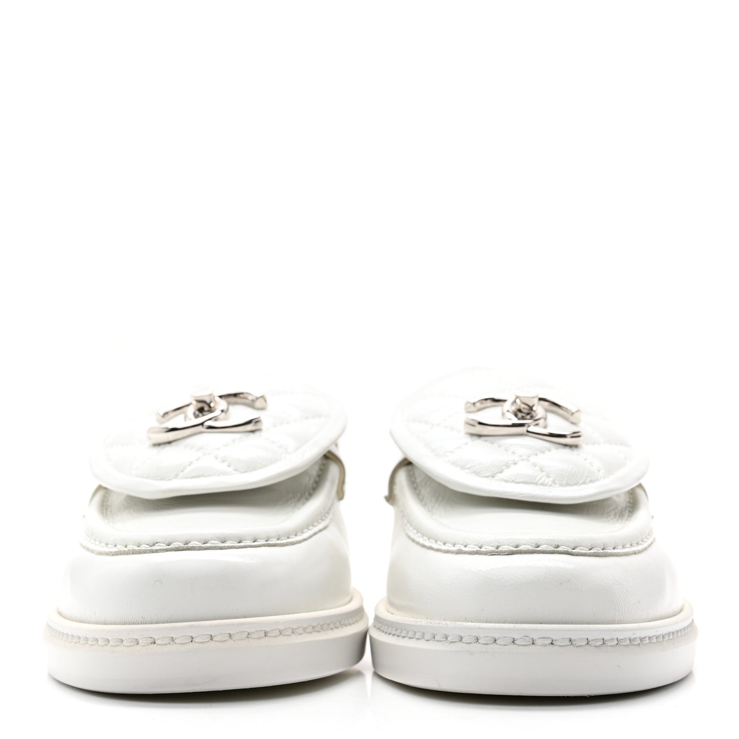 Shiny Lambskin Quilted CC Turnlock Loafers 37 White
