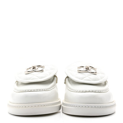 Chanel Shiny Lambskin Quilted CC Turnlock Loafers 37 White 2 of 10