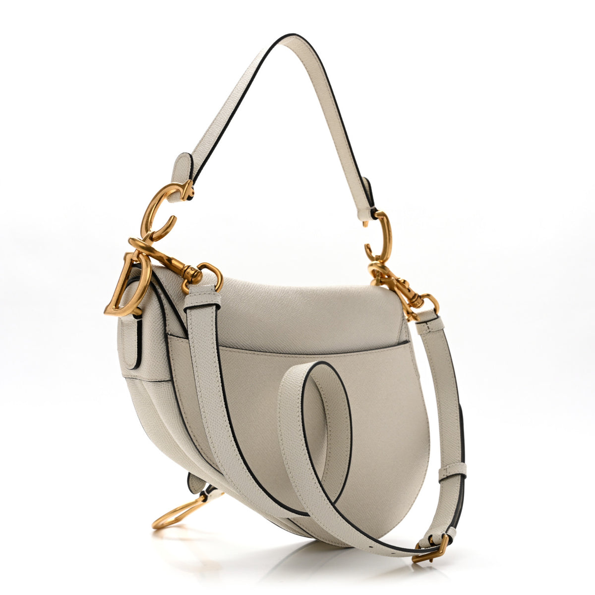 Grained Calfskin Saddle Bag With Strap Latte