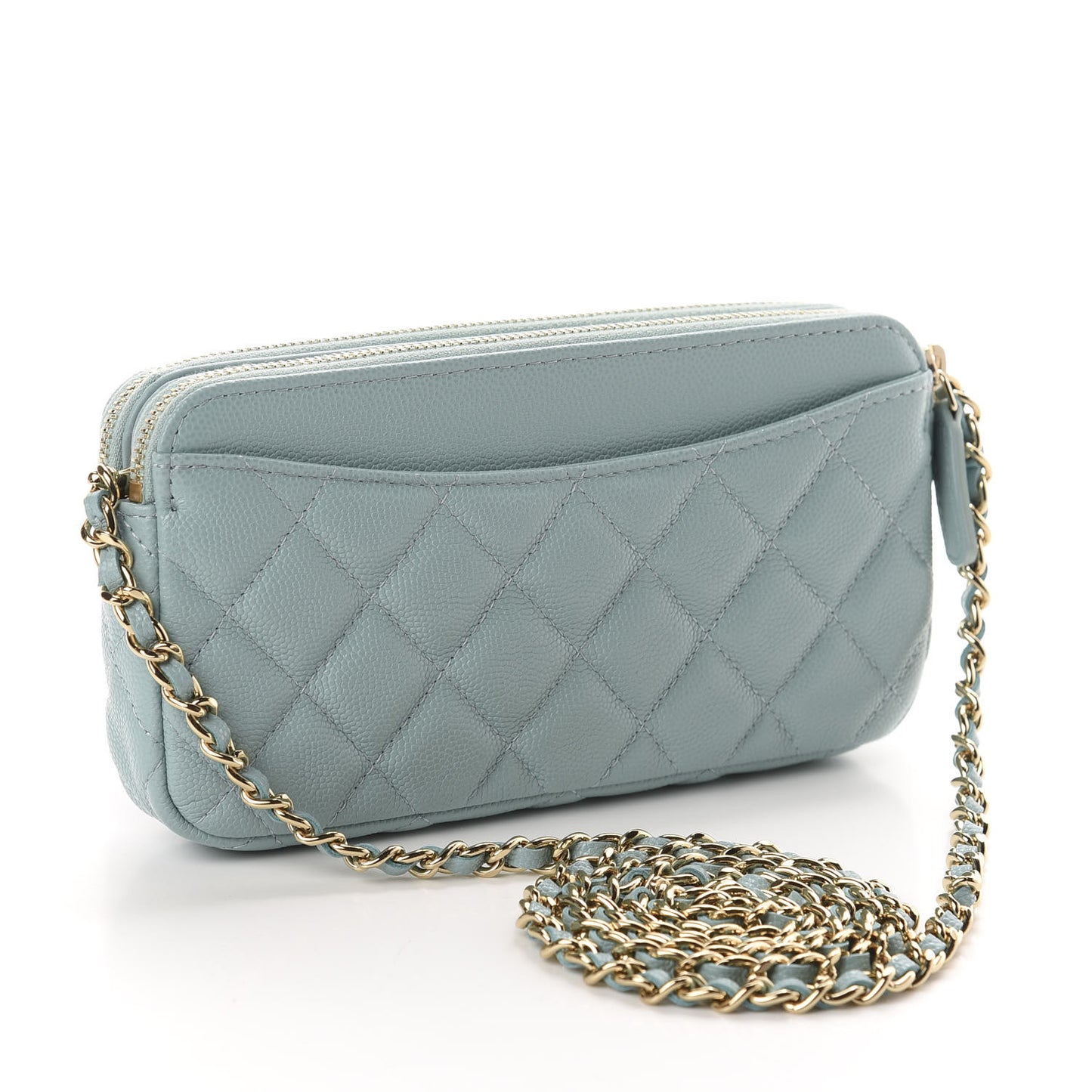 Caviar Quilted Small Clutch With Chain Light Blue