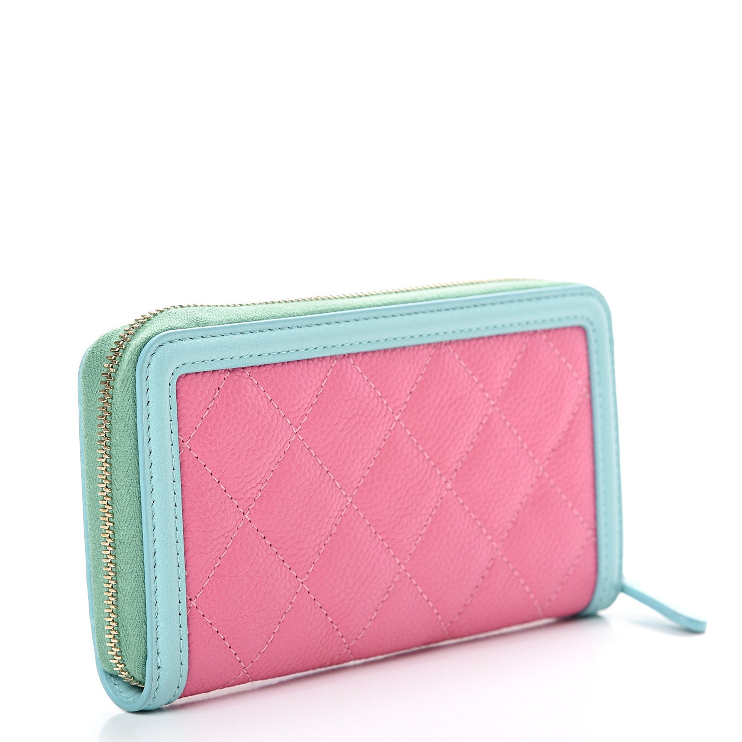 Chanel Caviar Quilted Medium Filigree Zip Around Wallet Pink Blue Green 2 of 8