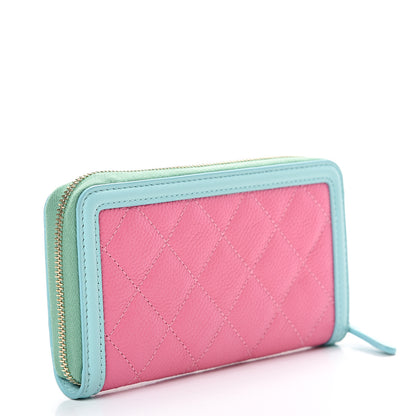 Chanel Caviar Quilted Medium Filigree Zip Around Wallet Pink Blue Green 2 of 8