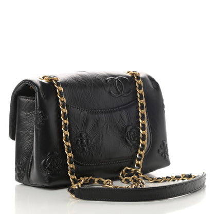 Chanel Aged Calfskin Embossed Camellia Flap Black 4 of 11