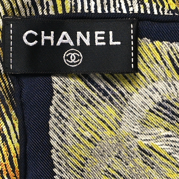 Silk Camellia Moons Scarf Navy Yellow